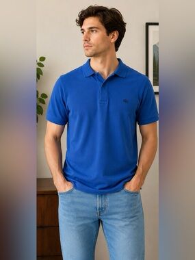 Lacoste Slim Fit Polo Shirt Men’s Large Blue Short Sleeve Cotton Pique